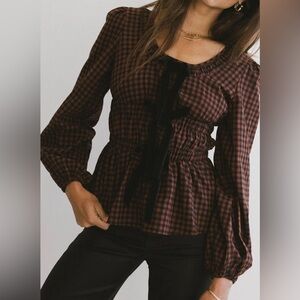 Bohme Ella Tie Peplum Blouse with Velvet Bows